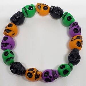 Handmade Purple Green Black Neon Orange Skull kandi bracelet